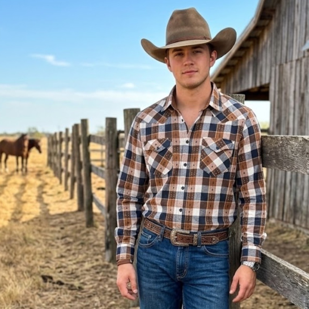 FRYE XXL Western Plaid Shirt – Brown & black , Classic Cowboy Style.